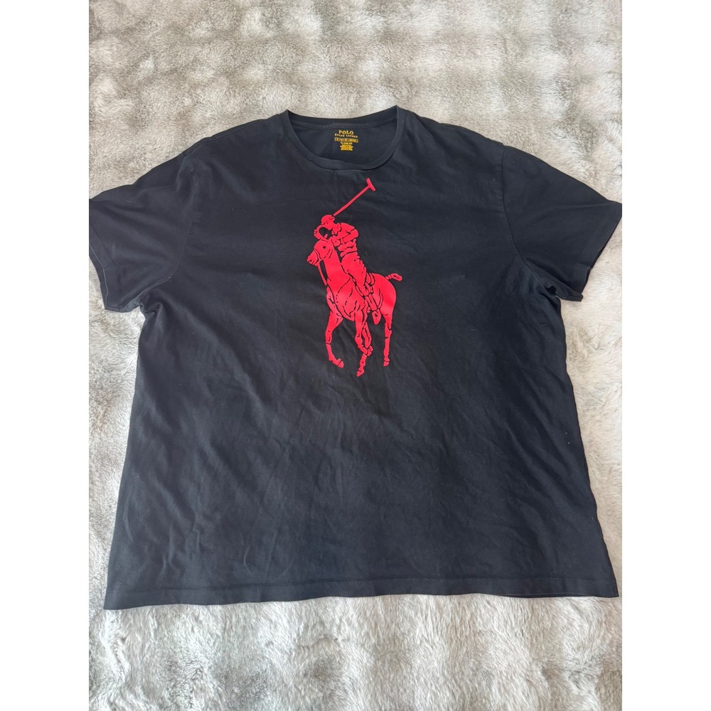 Polo Ralph Lauren Mens XL Big Pony Graphic T-Shirt Black Red Classic Fit-0600